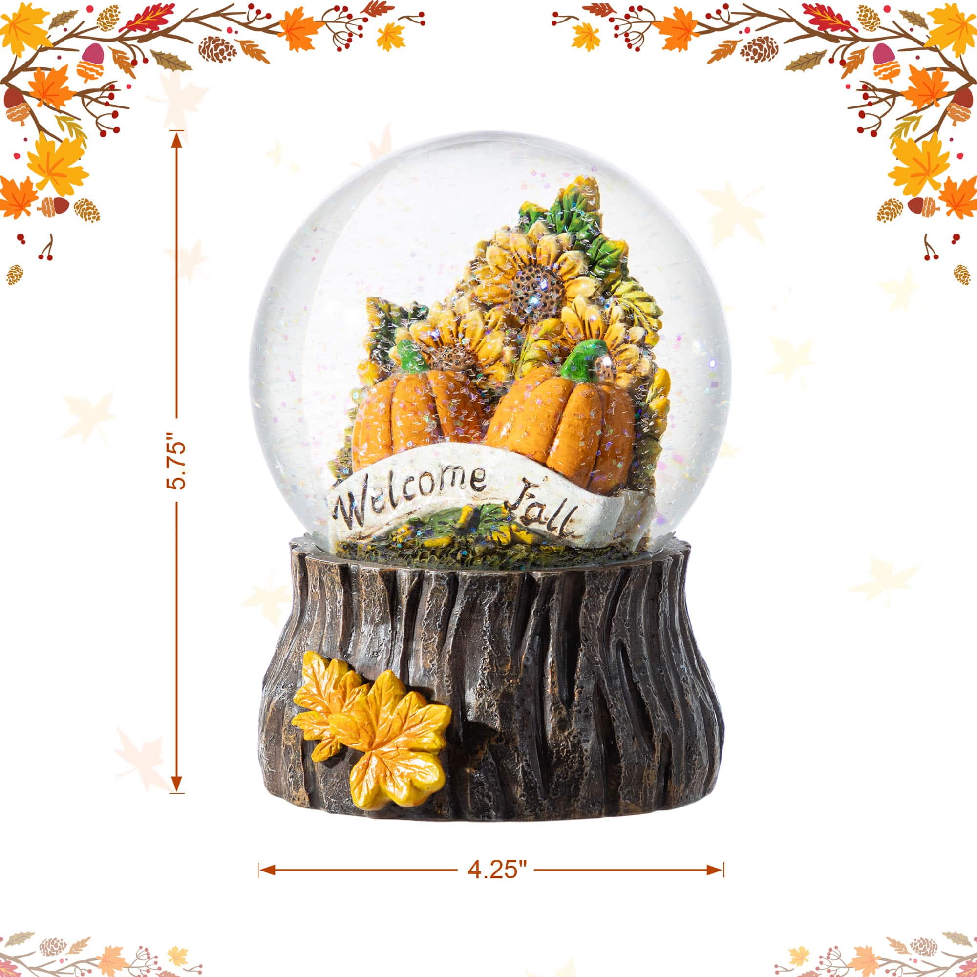 Glitzhome® 5.75"H Fall Sunflower and Pumpkin Resin Waterglobe